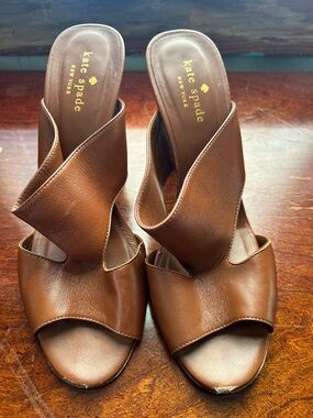 kate spade Brown Leather Crossover Slide Mules
